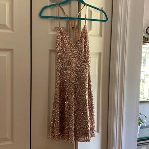 Lulus Rose Gold Dress — skater dress